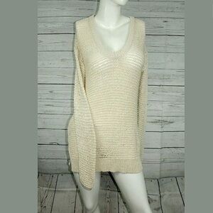 Ann Taylor Sweater Open Knit Long Sleeve V Neck size small